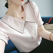 夏季雪纺衫短袖女装夏装2023年韩版娃娃领上衣设计感小众潮
