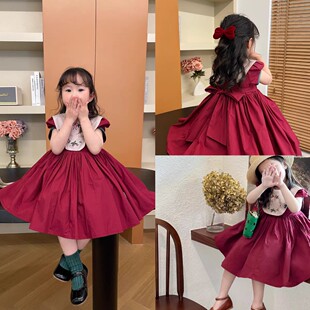 女童网红炸街裙子夏装，2023裙装红色韩版洋气，时尚高级感连衣裙