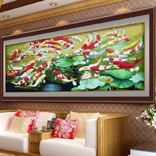 年年有余十字绣六十六条鱼，的图案客厅大气大幅刺绣自己绣2020
