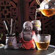 茶道六君子紫砂弥勒佛茶漏个性茶滤网创意家用茶盘摆件茶台装饰品