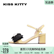 KISSKITTY粗跟凉鞋女夏季复古珍珠蝴蝶结甜美时装凉鞋SA32405-81