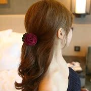 韩国玫瑰花布艺花朵抓夹 韩版中号发抓发夹发卡马尾夹 头饰品发饰