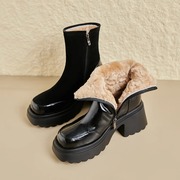羊皮毛一体厚底雪地靴女东北大棉鞋冬季高跟厚毛保暖马丁短靴8cm