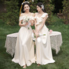 香槟色婚礼姐妹团伴娘，服2024冬季高级小众艺考晚礼服仙气气质