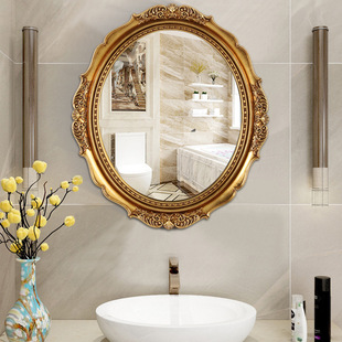欧式美式复古浴室镜雕花，椭圆卫生间壁挂镜子玄关，墙面艺术装饰镜框