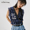 裂帛liebofeng设计师品牌，2024年国潮刺绣甜酷铆钉，印花无袖雪纺衫