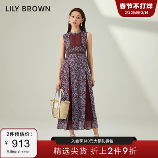 LILY BROWN春夏款新中式印花无袖百褶拼接连衣裙LWFO231027