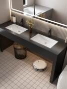定制现代简约岩板双盆，洗手台洗漱池公共卫生间，洗脸盆落地式卫浴柜
