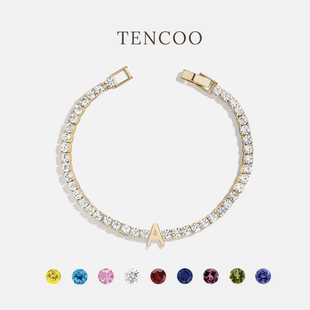 tencoo个性化定制轻奢锆石字母手链，饰品送女友，彩宝网球链饰品