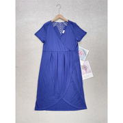 x3围裹式~外单纯元简约时尚，v领显瘦高腰，一片式气质连衣裙宝蓝显白