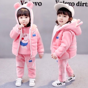 女宝宝0女婴儿童装衣服1冬装，3岁女童2加绒洋气卫衣三件套装韩版潮