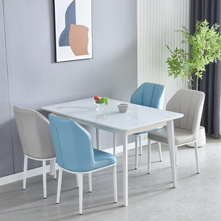 现代简约白色餐桌椅组合家用小户型长方形奶油，风玉晶石桌子吃饭桌
