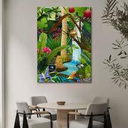 餐厅手绘油画热带雨林装饰画入户玄关，客厅植物森林绿色系挂画无框