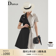 IDPAN女装夏季时尚个性理性感撞色围裹设计短袖连衣裙