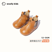 woollykids小羊沃利2023秋款男女童宝宝真皮学步鞋防滑软底马丁靴