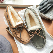 外贸防水女棉鞋皮毛一体羊毛豆豆鞋，平底冬季软底，乐福鞋加绒保暖