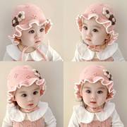 婴儿帽子秋冬款公主超萌可爱花朵宝宝女童冬季保暖系带毛线护耳帽