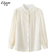 Etam/艾格ES白色蕾丝拼接长袖衬衫女2023年秋季小众法式上衣