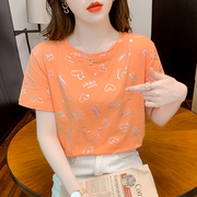 纯棉短袖t恤女夏季2024韩版印花设计感时尚宽松上衣女装ins潮