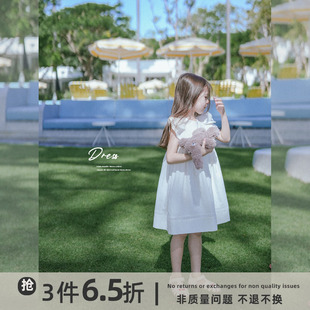 史豌豆(史豌豆)女童连衣裙，2023夏季儿童麻棉飞袖大裙摆裙子宝宝公主裙