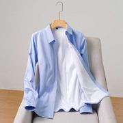 加绒衬衫女士秋冬款2024年加厚保暖蓝色职业工装，工作服白衬衣(白衬衣)