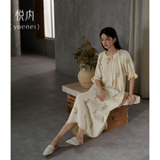 悦内睡裙女士睡衣夏季梭织纯棉纱布长款夏款夏天大码全棉连衣裙子