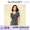 iammix27夏季v领连衣裙，女高腰显瘦法式复古田园，风小碎花雪纺裙女