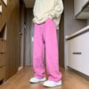 美式阔腿粉红色牛仔裤男潮牌，宽松休闲长裤，ins高街百搭垂感直筒裤