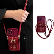 新年酒红色小香风零钱卡包适用iphone15promax手机，壳苹果14可背带13斜挎12挂绳11毛绒xsmaxxr高级7小众8plus