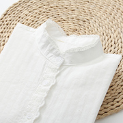 2023春秋装白色长袖衬衫，女韩版宽松文艺立领蕾丝，花边纯棉女士衬衣