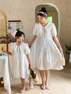 白色母(白色母)女装连衣裙，2024减龄亲子裙子，女童公主裙韩版潮妈a字裙