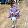 女童爱心印花棉服加厚棉袄保暖紫色裙摆洋气冬季连帽外套上衣