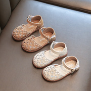 女童包头凉鞋4女孩镂空小皮鞋，2023夏季儿童鞋子5女宝宝，公主鞋6岁3