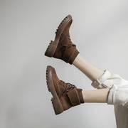Mc。香港英伦风绒面马丁靴女秋冬季前系带厚底短靴网红圆头加绒裸