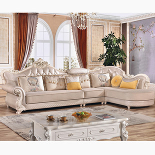 欧式沙发组合小户型客厅转角贵妃，l型科技布免洗(布，免洗)欧款雕花家具套装