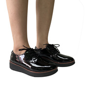 欧美单鞋松糕底深口圆头系带英伦风工作鞋 INS潮流款 黑色35.5码