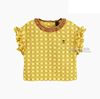 韩国小童装夏装女宝宝洋气百搭纯棉公主黄色格子花边幼儿短袖T恤