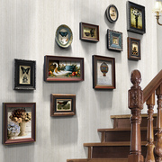 美式乡村复古楼梯实木照片墙欧式挂墙相框组合相片墙创意礼物
