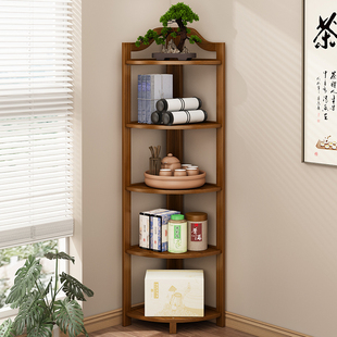 博古架实木中式小型茶叶，柜茶具茶室茶架子置物架，角柜三角形墙角柜