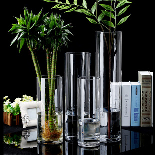 特大号花瓶玻璃透明高50厘米60插花富贵竹，百合圆柱直筒落地百搭