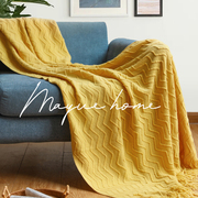 蔓越家北欧姜黄针织沙发，毯午睡休闲毯沙发盖巾盖布床上毯子盖毯