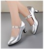 成人摩登女式银色胶底 拉丁舞鞋 中跟高跟交谊广场交际舞蹈鞋