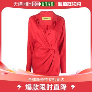 香港直邮gauge81女士，puno红色亚麻连衣裙