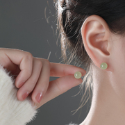 天然和田玉耳钉925纯银耳环，女养耳洞简约复古轻奢高级感气质耳饰