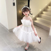 2023夏季儿童公主，裙女童纯色连衣裙，洋气白色网纱蓬蓬裙