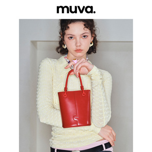 muva手拎小水桶包手提包，斜挎包包女高级感红色结婚包2023真皮