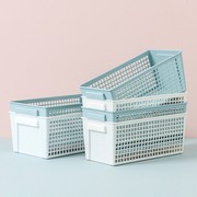 桌面零食收纳筐镂空置物篮手提长方形塑料框储物杂物盒篮子纯色