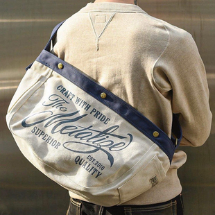 Metalize Olden Times双色拼接复古帆布报童包男机车包单肩后背包