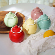 外单创意圆型陶瓷调味罐，马克龙色厨房糖盐罐佐料，盒欧式简约组合装