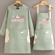 韩版棉麻做饭围裙厨房家用工作服，长袖大码罩衣女防污耐磨透气护衣